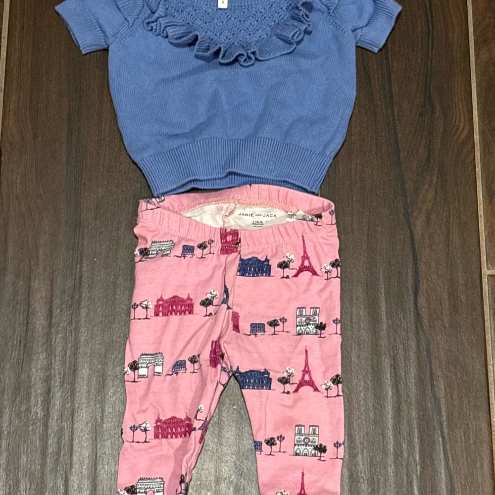 Janie and Jack Blue Top and Pink Leggings Set